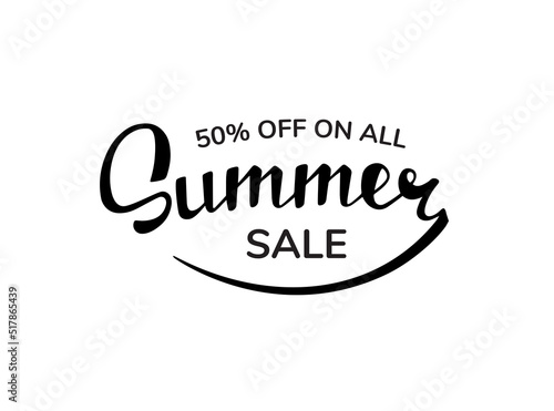 Summer end voucher coupon lettering, print, label. Summer sales design template, black white, vector illustration