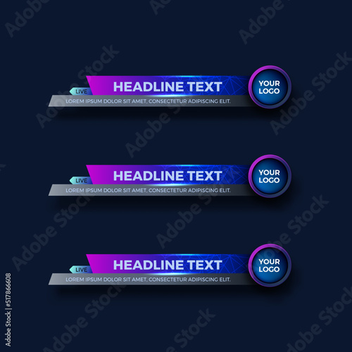modern geometric lower third banner template design for broadcasting, live, streaming, video