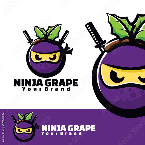Cute ninja grape logo art illustration