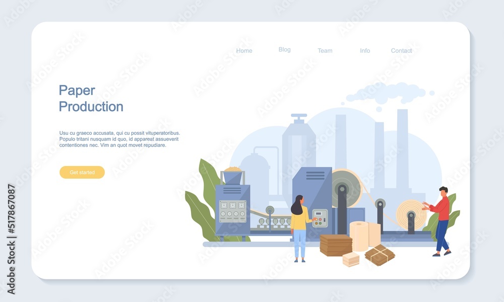 paper production landing. cardboard and paper production industry. Vector business web page template
