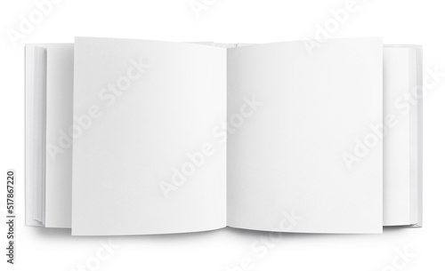 Open book or album with blank pages, isolated on white background