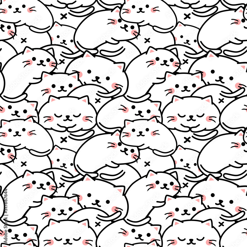 Seamless pattern cute cat outline laying. Seamless pattern cute cat outline laying.