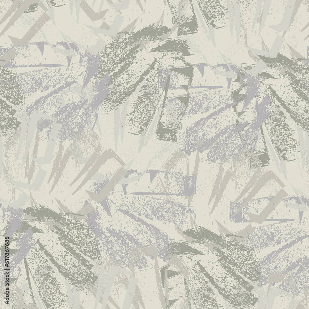 Abstract painterly graffiti spray paint style leaves seamless vector pattern background. Neutral texture backdrop with overlapping layered outline foliage. Lino print effect botanical all over print