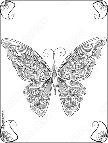 Butterfly mandala coloring page for adult coloring book