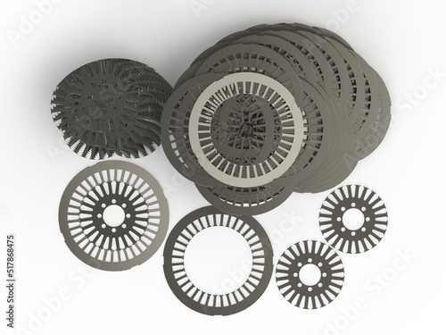 Stator and rotor electromagnetic sheet for electric motor 3D rendering