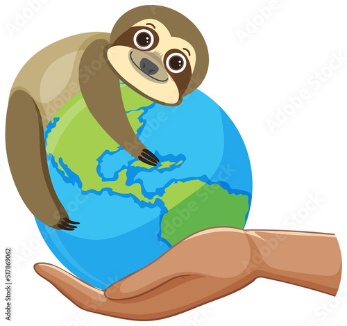 Sloth hugging earth globe