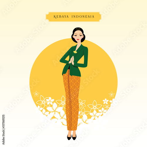 Indonesian woman wearing traditional Kebaya and Javanese Batik