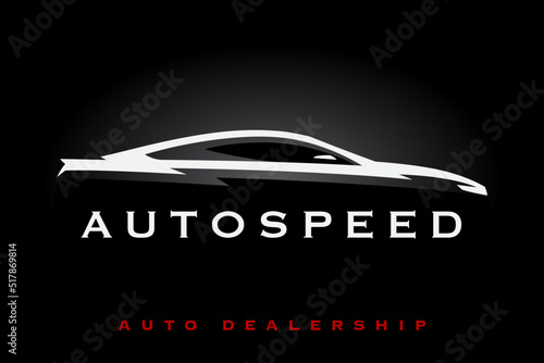 Sports vehicle auto logo. Motor car dealer emblem. Auto garage speed icon. Automotive silhouette dealership symbol. Vector illustration.