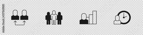Set Exchange work, Project team base, Productive human and Work time icon. Vector