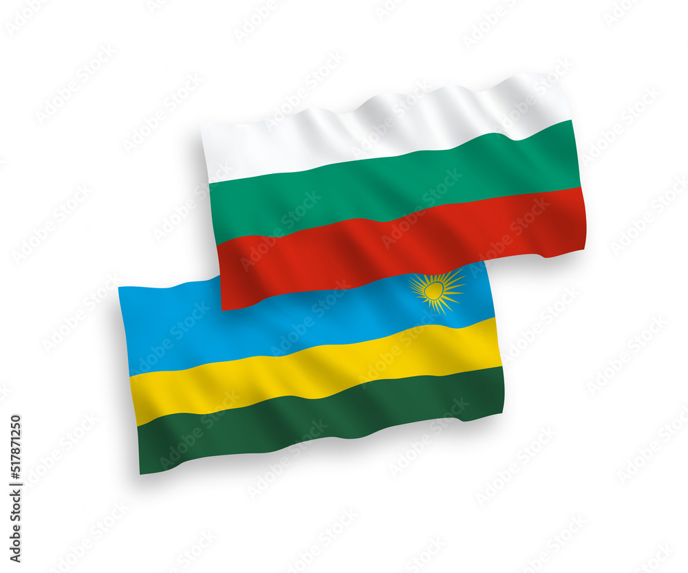 Flags of Republic of Rwanda and Bulgaria on a white background Flags of Republic of Rwanda and Bulgaria on a white background
