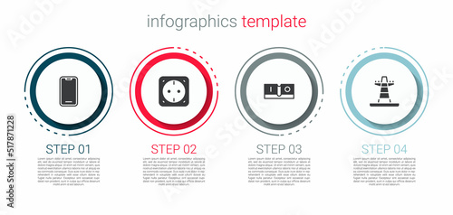 Set Mobile phone, Electrical outlet, light switch and tower line. Business infographic template. Vector