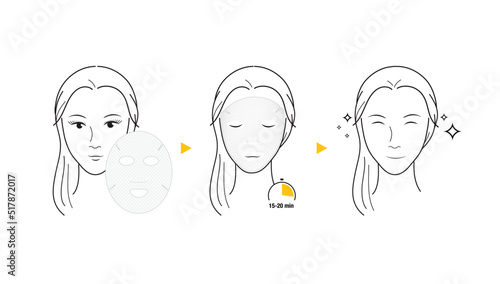Instructions for the use of facial cosmetic mask. Vector illustration of a nice face that would be perfect for your design. EPS10.
