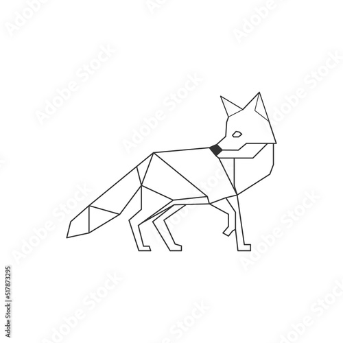 Polygonal geometric outline illustration of fox isolated on white. Contour for tattoo, emblem and design element.