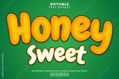 Bubble yellow honey sweet text style, editable text effect vector illustration