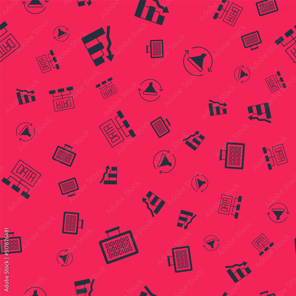 Set Binary code, Financial growth decrease, Data analysis and Sales funnel with chart on seamless pattern. Vector Set Binary code, Financial growth decrease, Data analysis and Sales funnel with chart on seamless pattern. Vector
