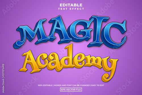 Fantasy magic academy text style, editable text effect template vector illustration