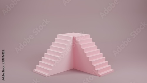 Empty pink podium steps, stairs in the light room. Simple presentation scene for product presentation. 3d render illustration