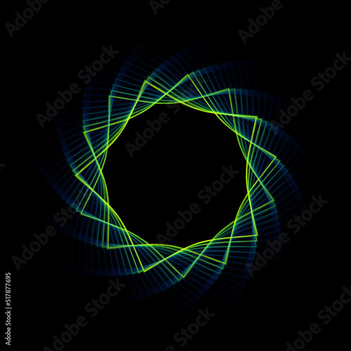 Dark blue gradient green star vortex spirograph circle ring. Use photoshop layer mode lighten, screen, linear dodge (add) to remove the background 