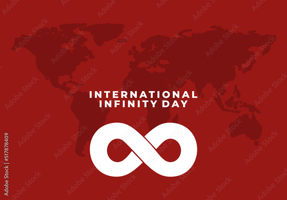 Fototapeta premium International infinity day banner poster on august 8 with white infinity symbol and world map on red background.