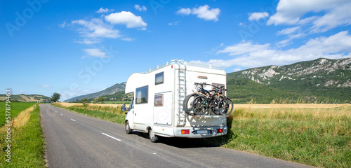 Motor home on the road- road trip, family holiday, travelac