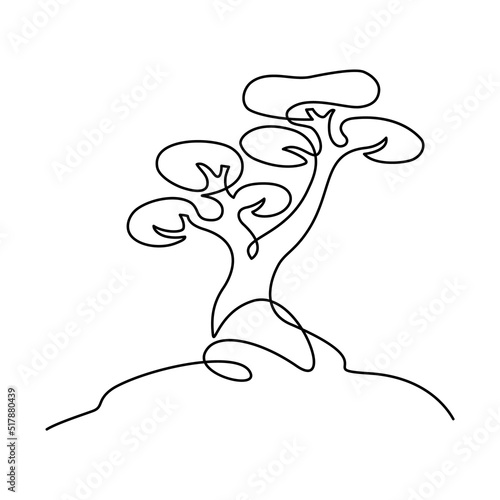 Tree in continuous line art drawing style. Bonsai plant black linear design isolated on white background. Vector illustration