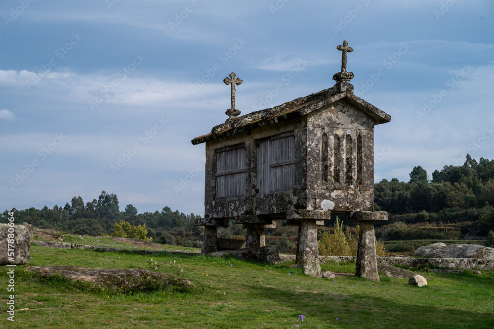 Fototapeta premium View of the granaries (espigueiros) in the historic village of Lindoso, Portugal.