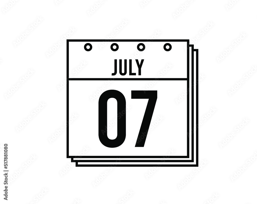 Obraz premium July 7 calendar. July month calendar black and white icon. Simple 3D vector.