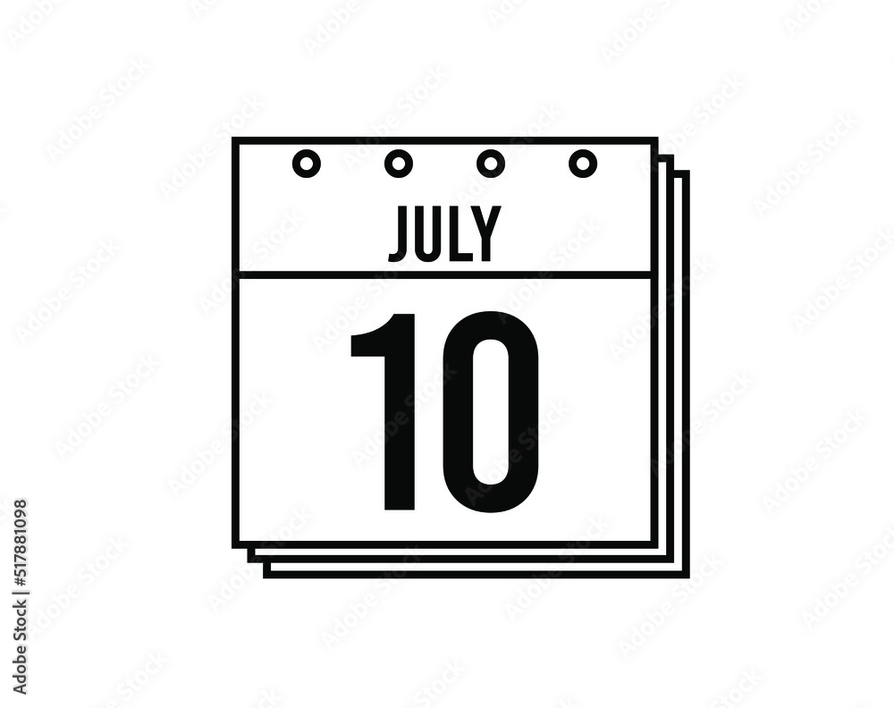 July 10 calendar. July month calendar black and white icon. Simple 3D vector. July 10 calendar. July month calendar black and white icon. Simple 3D vector.