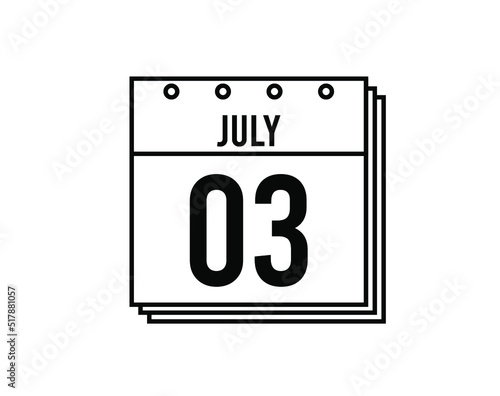 July 3 calendar. July month calendar black and white icon. Simple 3D vector. © BOROFOTOS