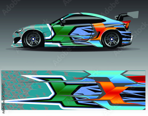 Car wrap design vector  truck and cargo van decal. Graphic abstract stripe racing background designs for vehicle  rally  race  adventure and car racing livery.