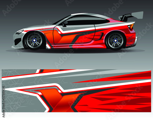 Car wrap design vector  truck and cargo van decal. Graphic abstract stripe racing background designs for vehicle  rally  race  adventure and car racing livery.