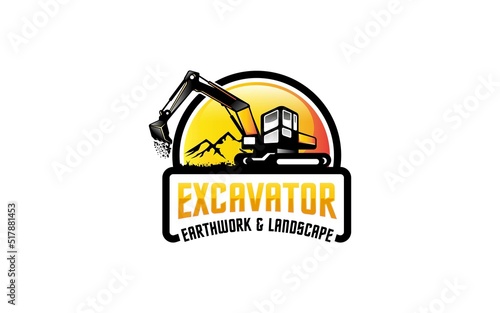 Illustration vector graphic of excavator construction, excavator earthworks, and heavy equipment logo design template