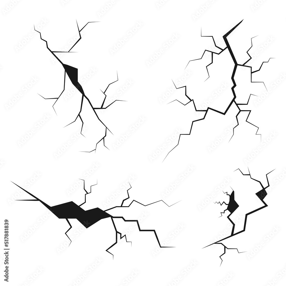 Obraz premium hand drawn cracked wall, ground, glass, egg. doodle break set. vector illustration