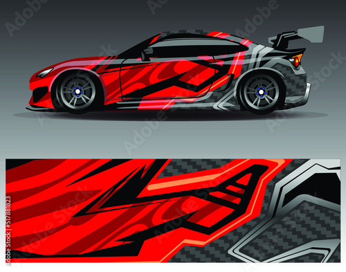 Car wrap design vector  truck and cargo van decal. Graphic abstract stripe racing background designs for vehicle  rally  race  adventure and car racing livery.