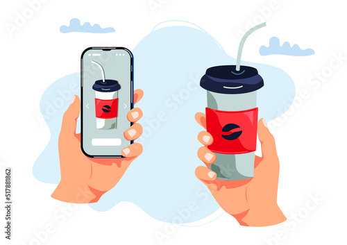 Food fast delivery, beverage online shopping concept. Vector illustration.