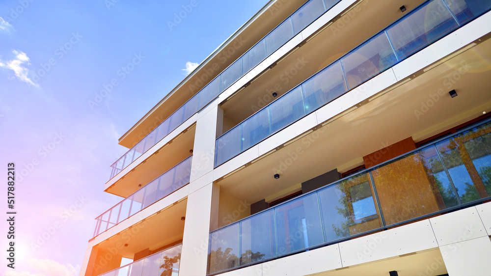 Fototapeta premium Modern apartment building facade, new apartment buildings exterior.