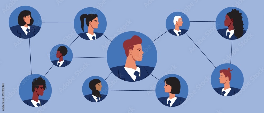 Network of business communication between people, flat vector stock illustration as concept of Conferences and networking using digital technologies Network of business communication between people, flat vector stock illustration as concept of Conferences and networking using digital technologies