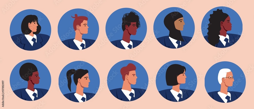 Round avatars with different worn out people, flat vector stock illustration as concept of networking, people of different ethnic group, gender Round avatars with different worn out people, flat vector stock illustration as concept of networking, people of different ethnic group, gender