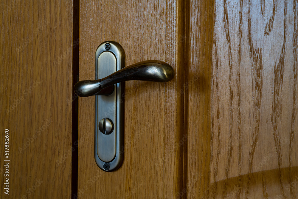 Close interior doors. Shiny doorknob on a wooden door. The concept of interior details. Close interior doors. Shiny doorknob on a wooden door. The concept of interior details.