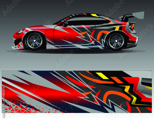 Car wrap design vector  truck and cargo van decal. Graphic abstract stripe racing background designs for vehicle  rally  race  adventure and car racing livery.