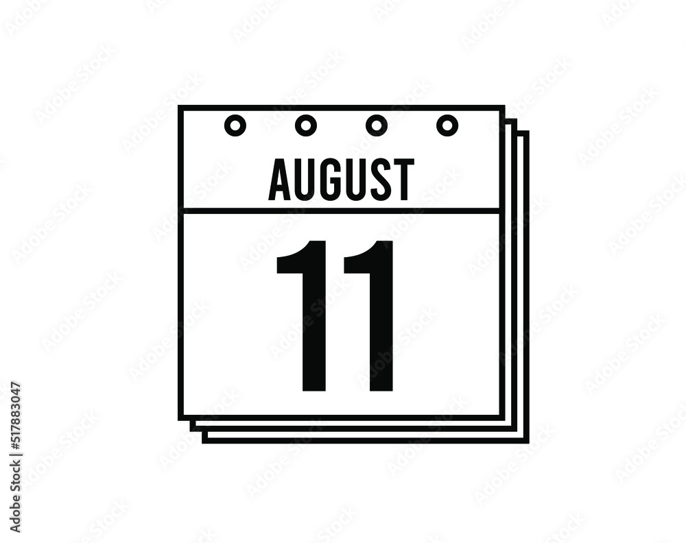 August 11 calendar. August month calendar black and white icon. Simple 3D vector. August 11 calendar. August month calendar black and white icon. Simple 3D vector.