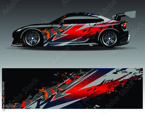 Car wrap design vector, truck and cargo van decal. Graphic abstract stripe racing background designs for vehicle, rally, race, adventure and car racing livery.