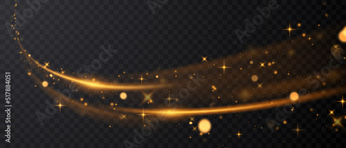 golden sparkling background design with light effect The gold dust and stars shine on a transparent background that can be separated.