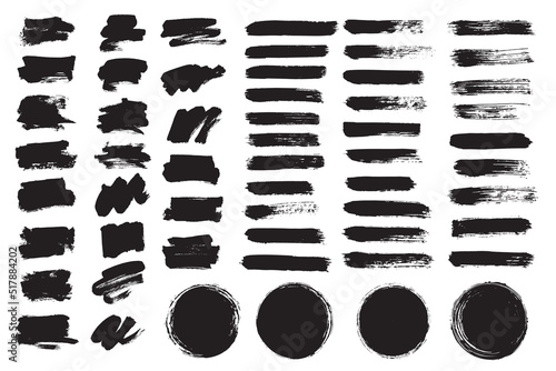 Vector grunge brush collection. Round shape  text box. Black paint brush stroke.