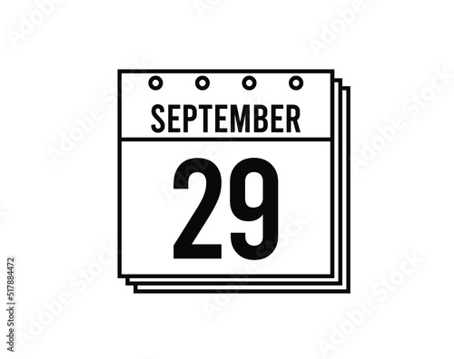 September 29 calendar. September month calendar black and white icon. Simple 3D vector.