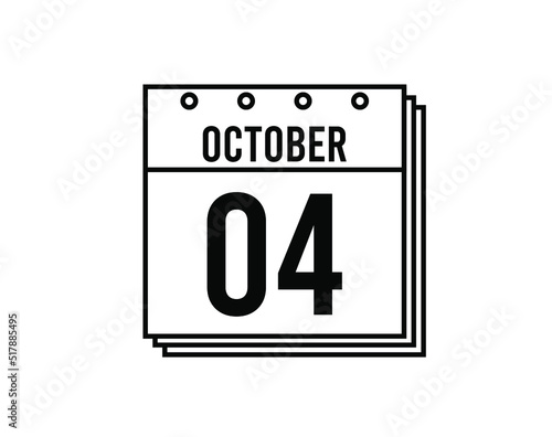 October 4 calendar. October month calendar black and white icon. Simple 3D vector.
