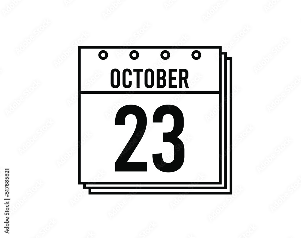October 23 calendar. October month calendar black and white icon. Simple 3D vector. October 23 calendar. October month calendar black and white icon. Simple 3D vector.