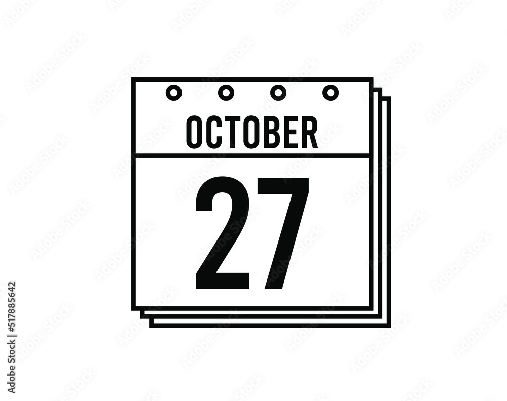 October 27 calendar. October month calendar black and white icon. Simple 3D vector. October 27 calendar. October month calendar black and white icon. Simple 3D vector.