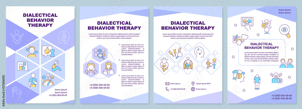 Dialectical behavior therapy brochure template. Leaflet design with linear icons. Editable 4 vector layouts for presentation, annual reports. Arial-Black, Myriad Pro-Regular fonts used
