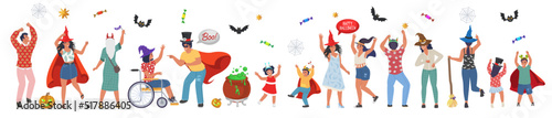 Halloween character in costume dancing vector set